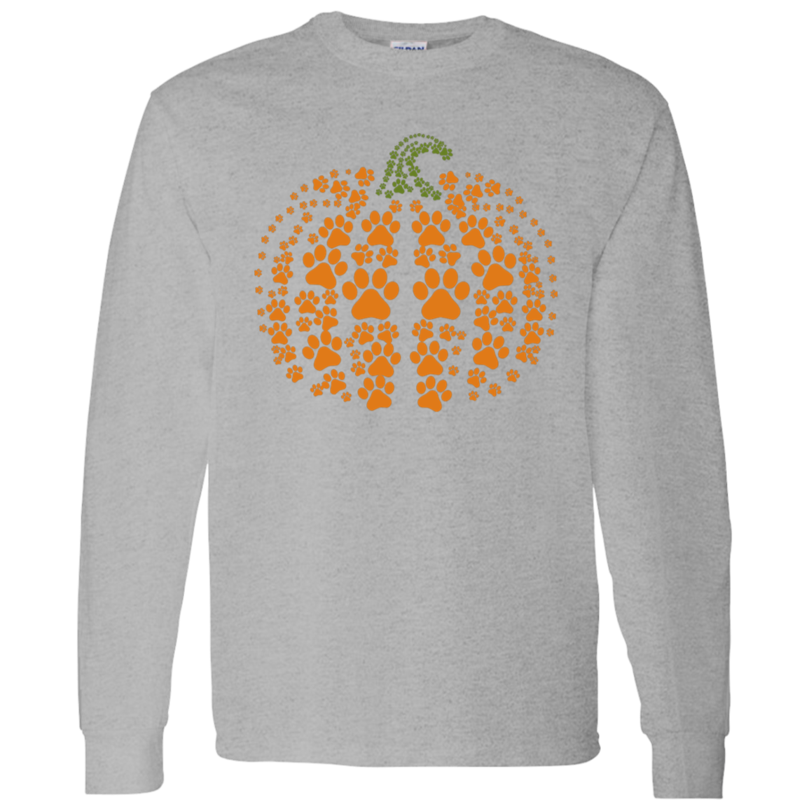 Dog Pawprint Pumpkin Fall LS T-Shirt