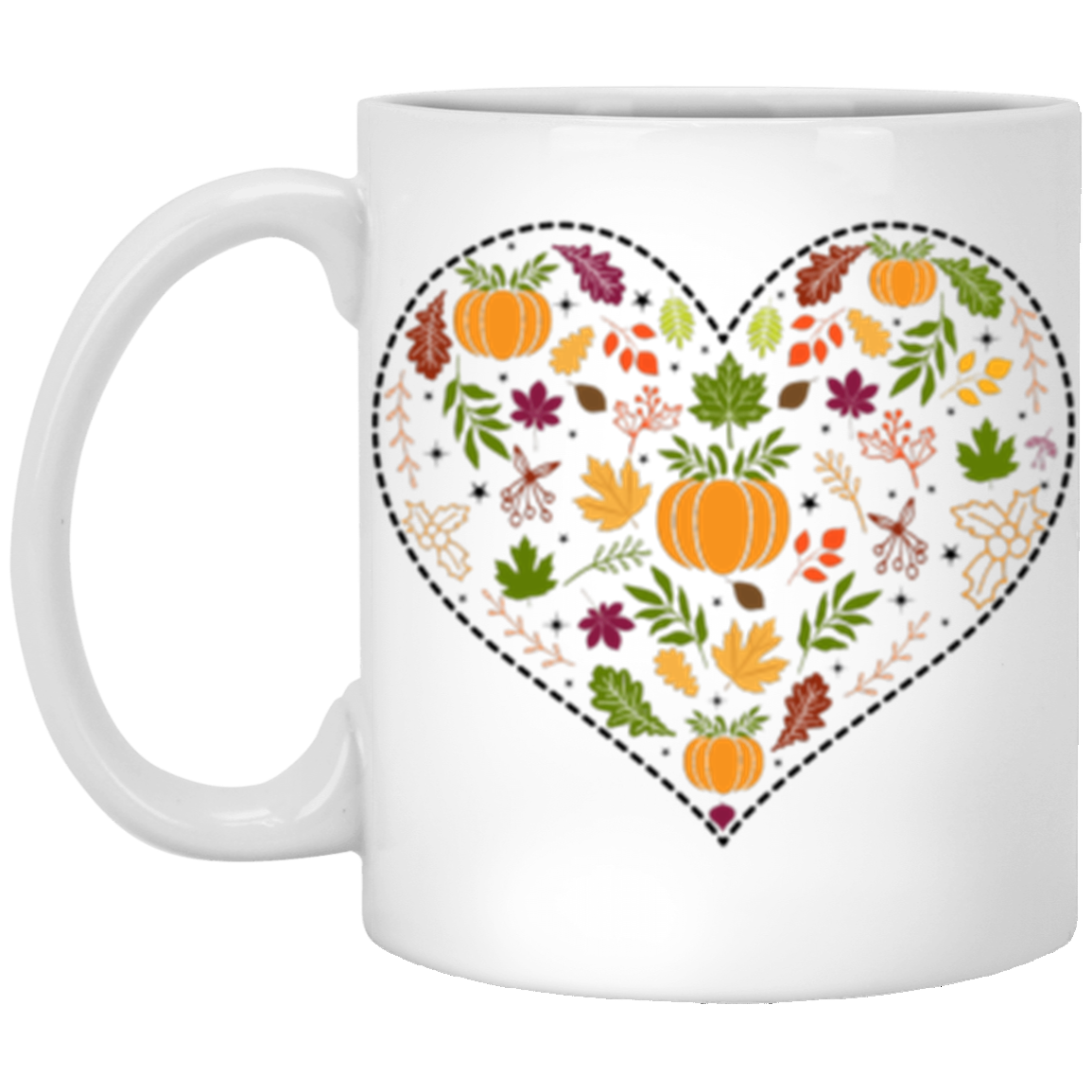 Pretty Fall-Themed Heart 11 oz or 15 oz White Ceramic Mug