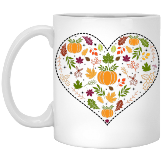 Pretty Fall-Themed Heart 11 oz or 15 oz White Ceramic Mug