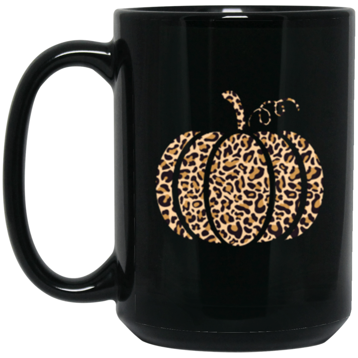 Leopard-Print Pumpkin 11 oz or 15 oz Black Ceramic Mug