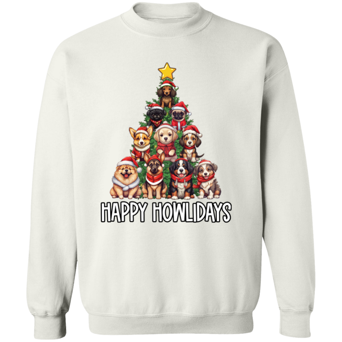 Happy Howlidays Dog Christmas Tree Crewneck Pullover Sweatshirt