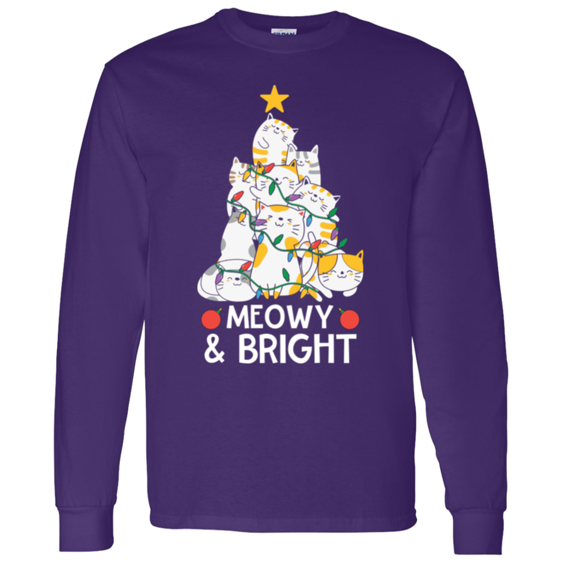 Meowy & Bright Cat Christmas Tree LS T-Shirt