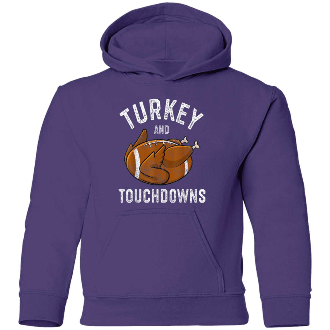 Turkey and Touchdowns Thanksgiving Football Youth Pullover Hoodie