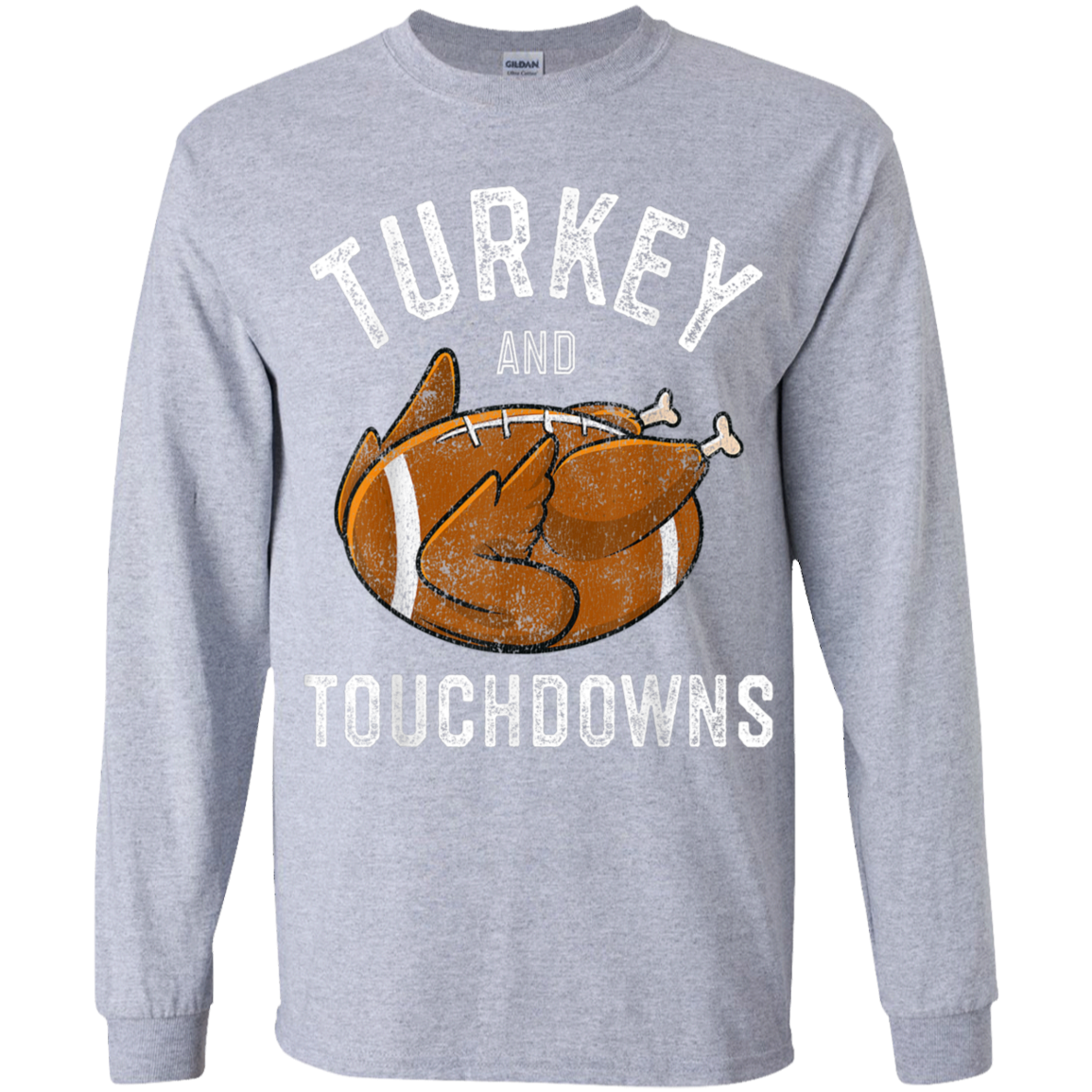 Turkey and Touchdowns Thanksgiving Football Youth LS T-Shirt