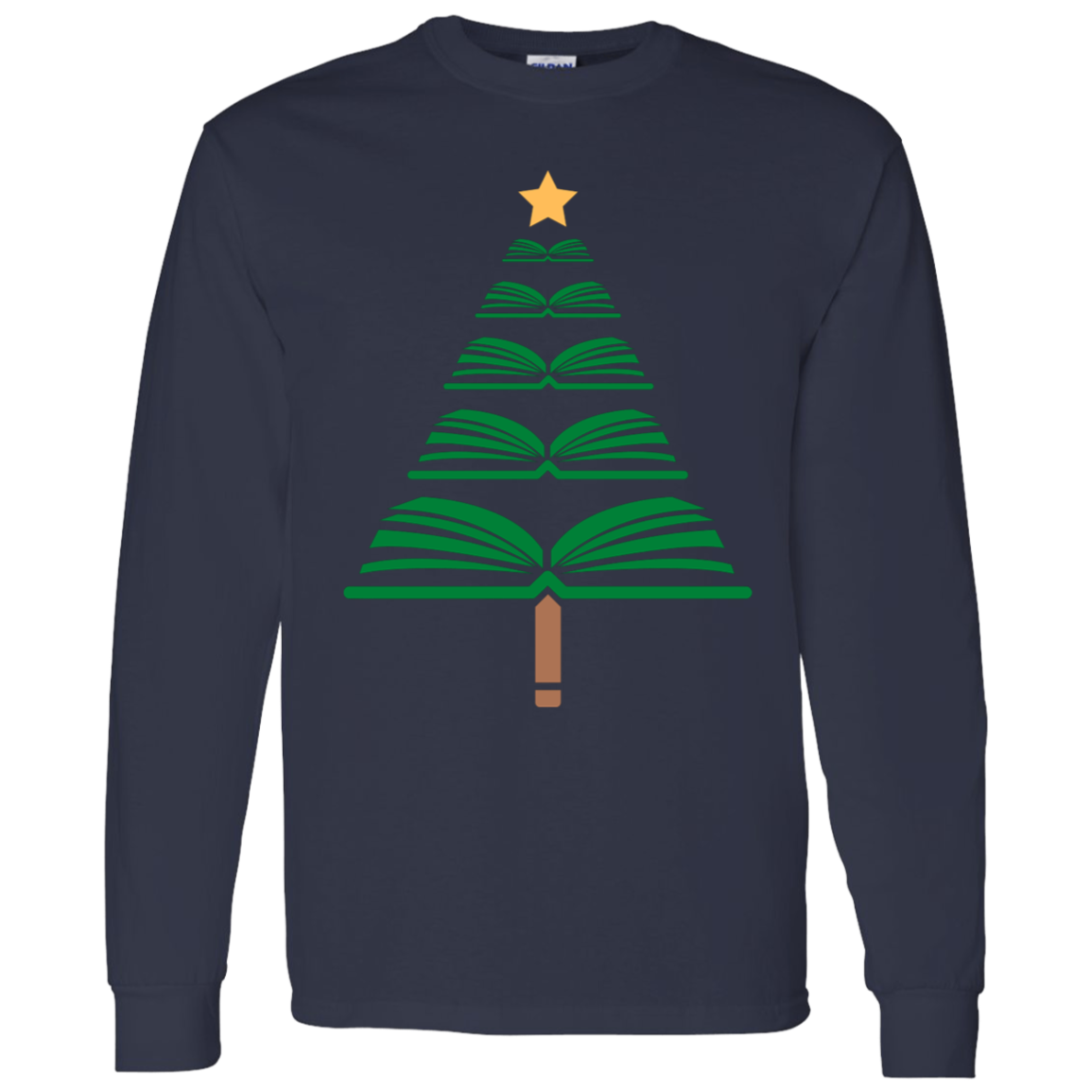 Merry Christmas Book Tree LS T-Shirt