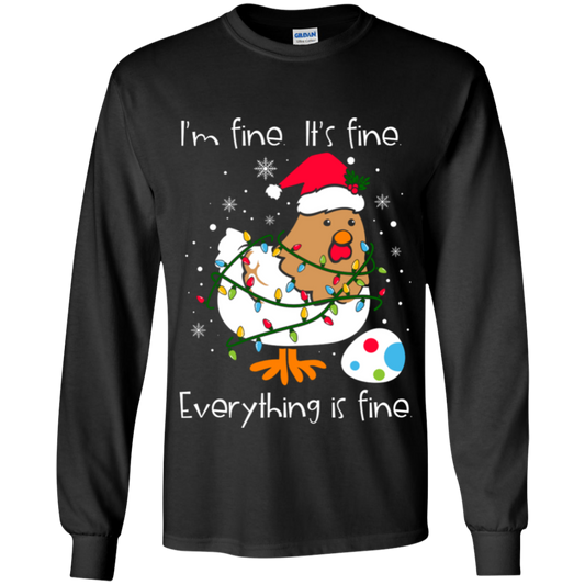 I'm Fine, It's Fine, Everything Is Fine Chicken Funny Christmas Youth LS T-Shirt