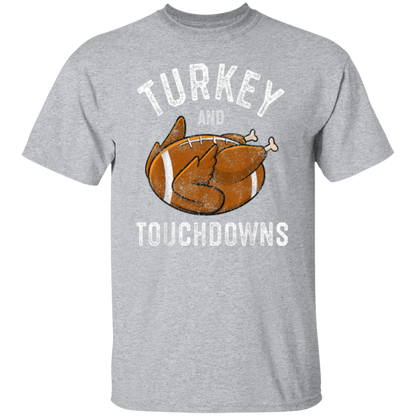 Turkey and Touchdowns Thanksgiving Football T-Shirt