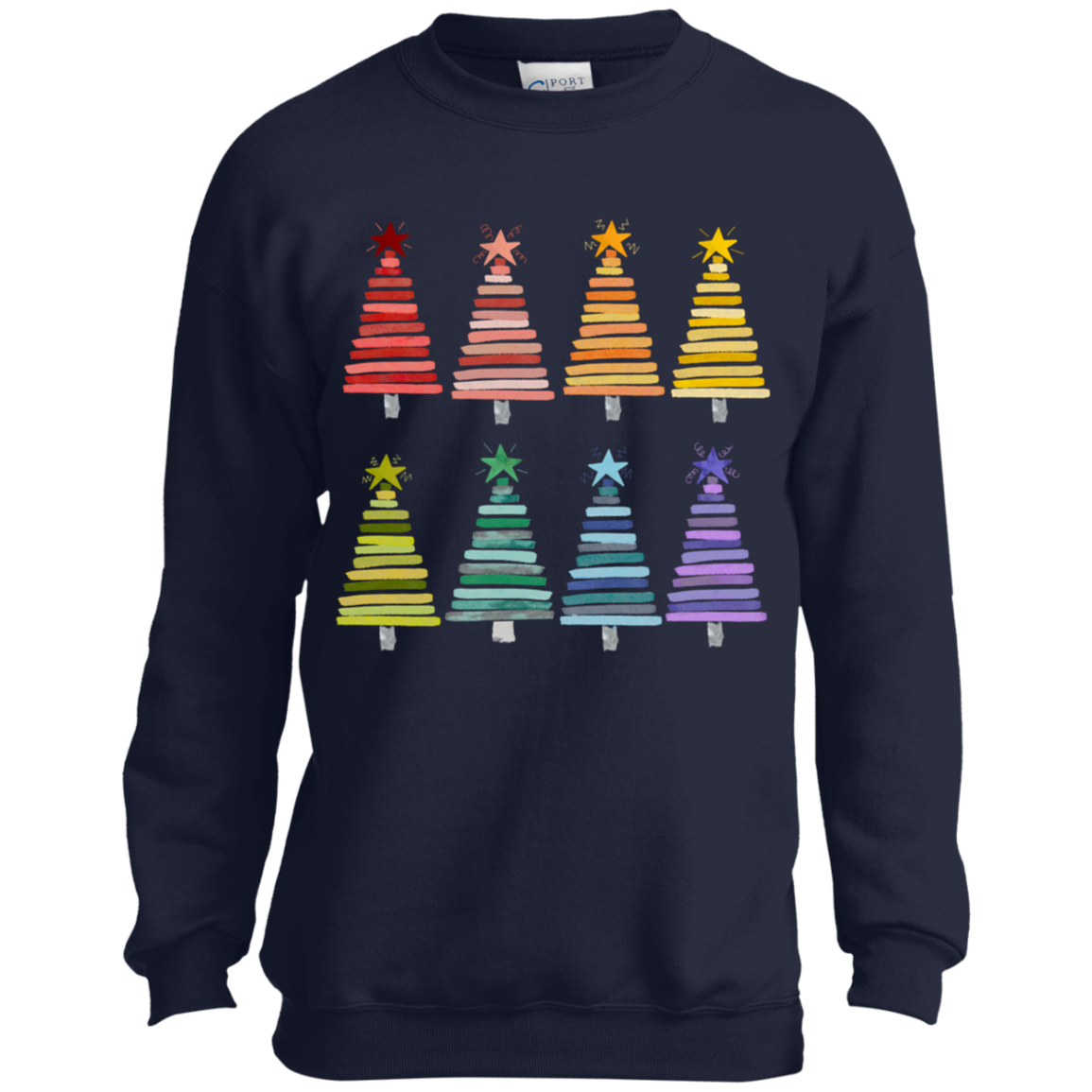 Colorful Rainbow Christmas Trees Youth Crewneck Sweatshirt