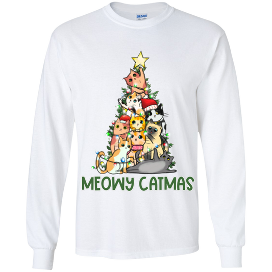 Meowy Catmas Cat Christmas Tree Cute Holiday Youth LS T-Shirt