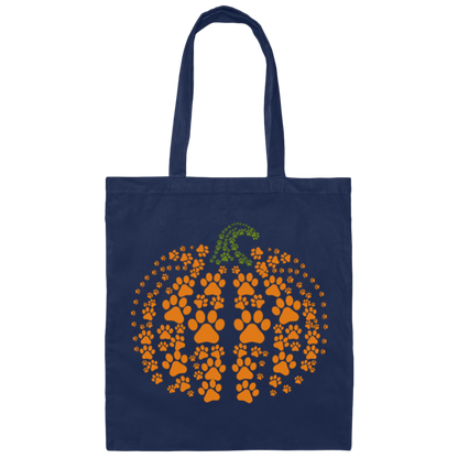 Dog Pawprint Pumpkin Canvas Tote Bag