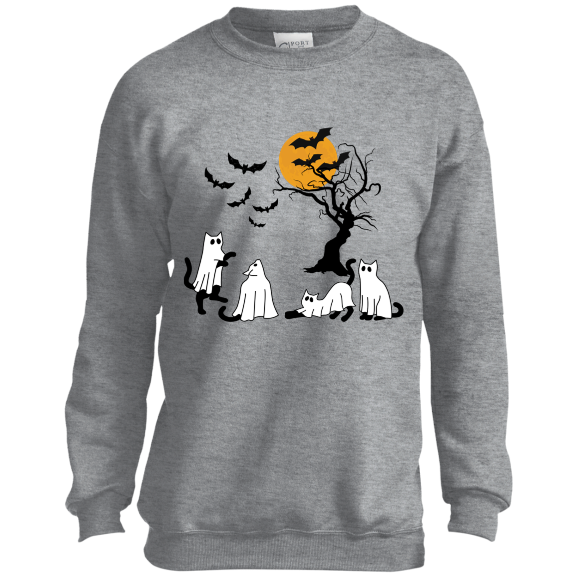 Ghost Cats Halloween Youth Crewneck Sweatshirt