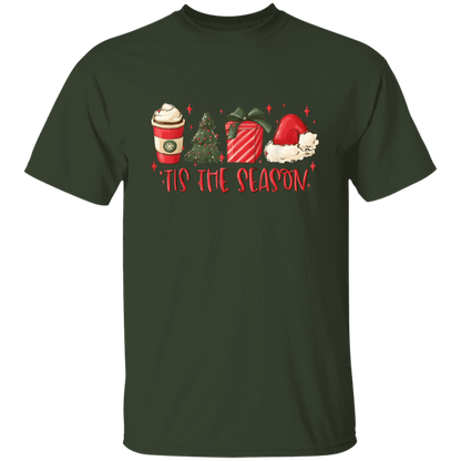 Tis The Season Christmas Tree, Present, Coffee, Santa Hat T-Shirt