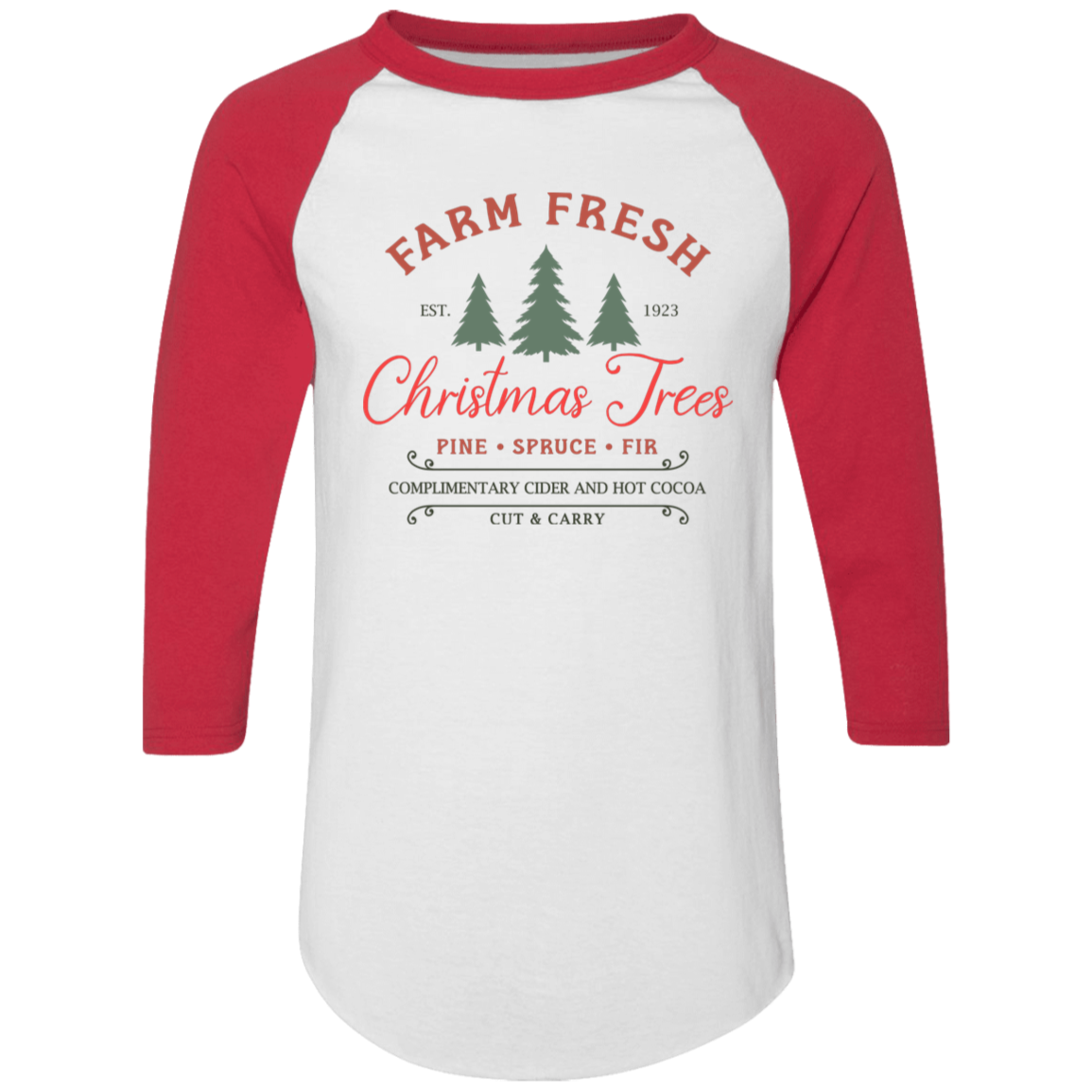 Farm Fresh Christmas Trees Holiday Graphic Colorblock Raglan Jersey