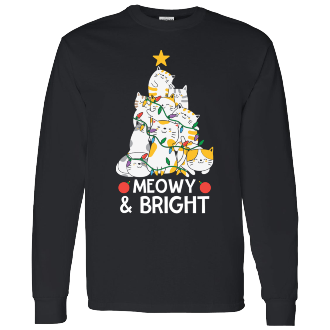 Meowy & Bright Cat Christmas Tree LS T-Shirt