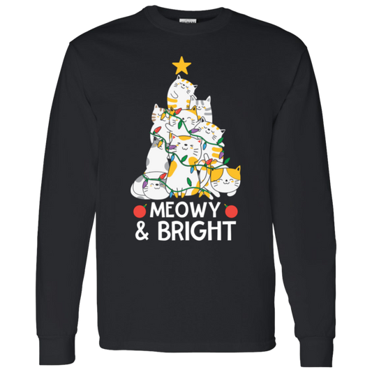 Meowy & Bright Cat Christmas Tree LS T-Shirt