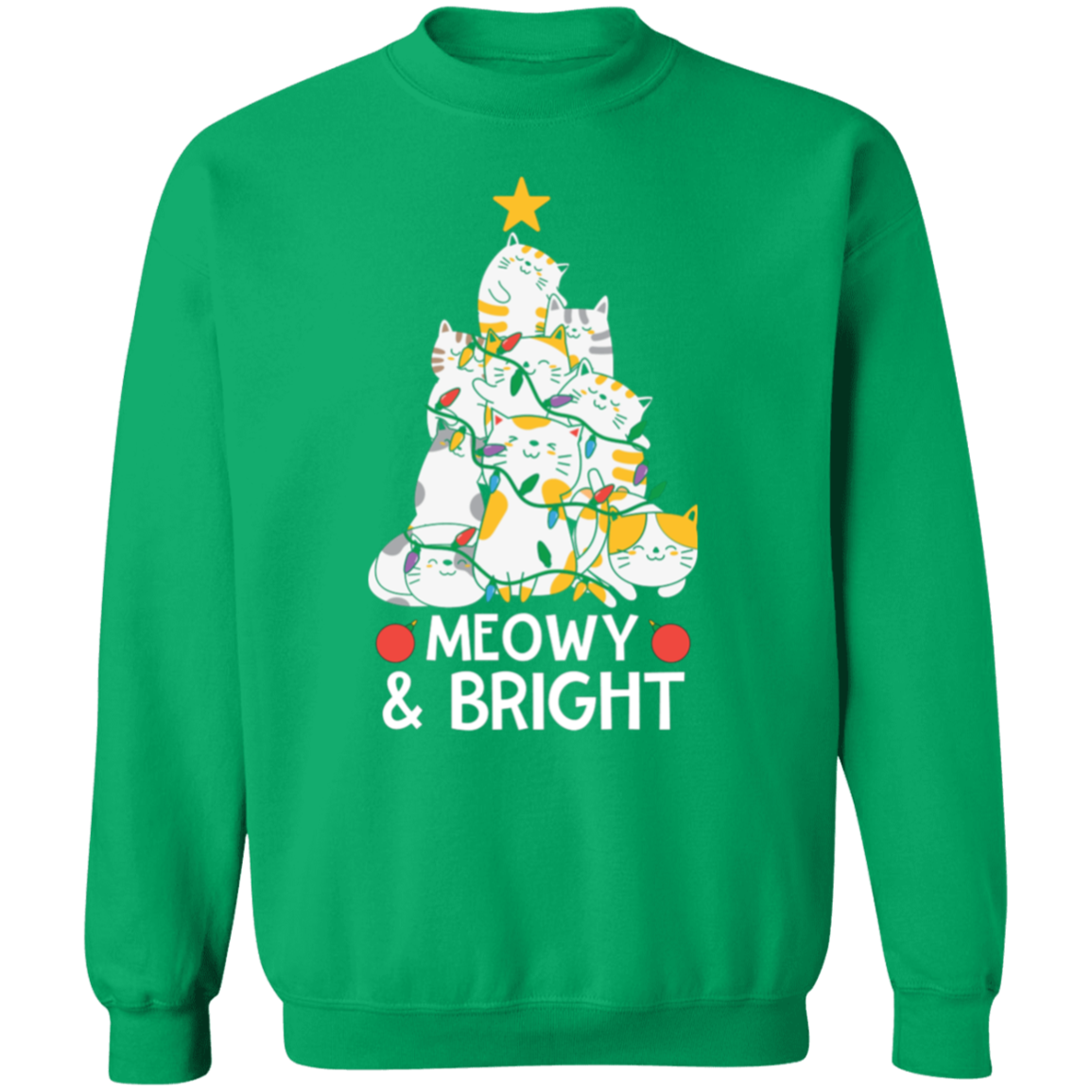 Meowy & Bright Cat Christmas Tree Crewneck Pullover Sweatshirt