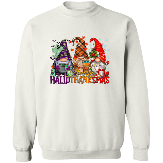 HalloThanksMas Gnomes Crewneck Pullover Sweatshirt