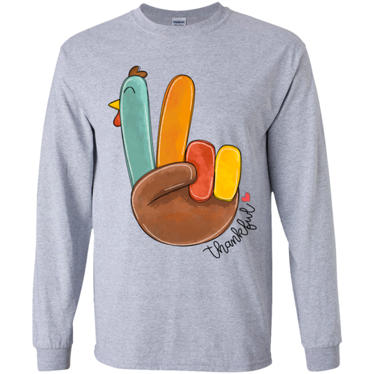 Peace Sign Turkey Thanksgiving Youth LS T-Shirt