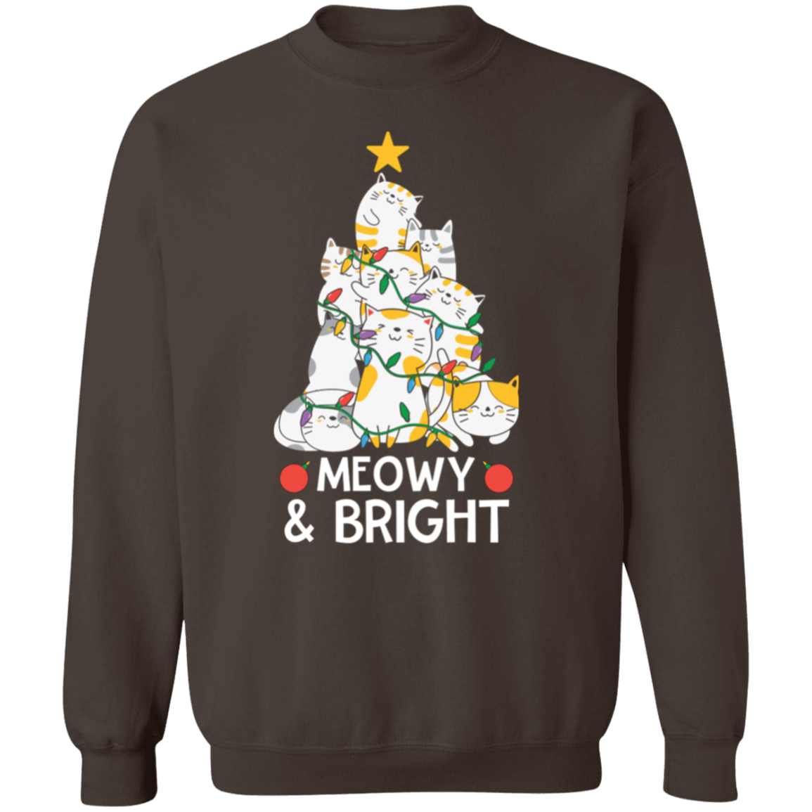 Meowy & Bright Cat Christmas Tree Crewneck Pullover Sweatshirt