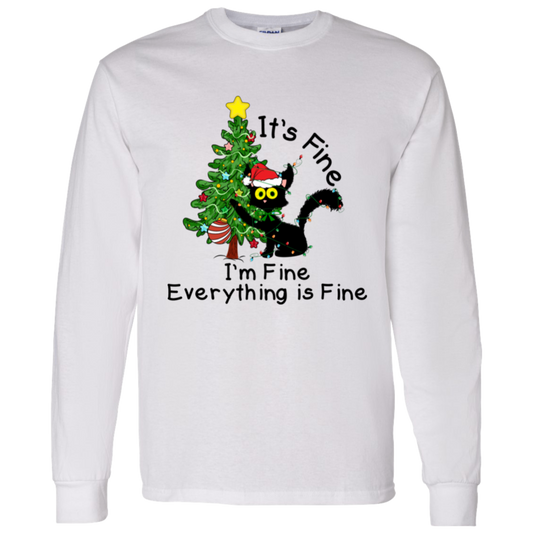 I'm Fine, It's Fine, Everything Is Fine Black Cat Funny Christmas LS T-Shirt