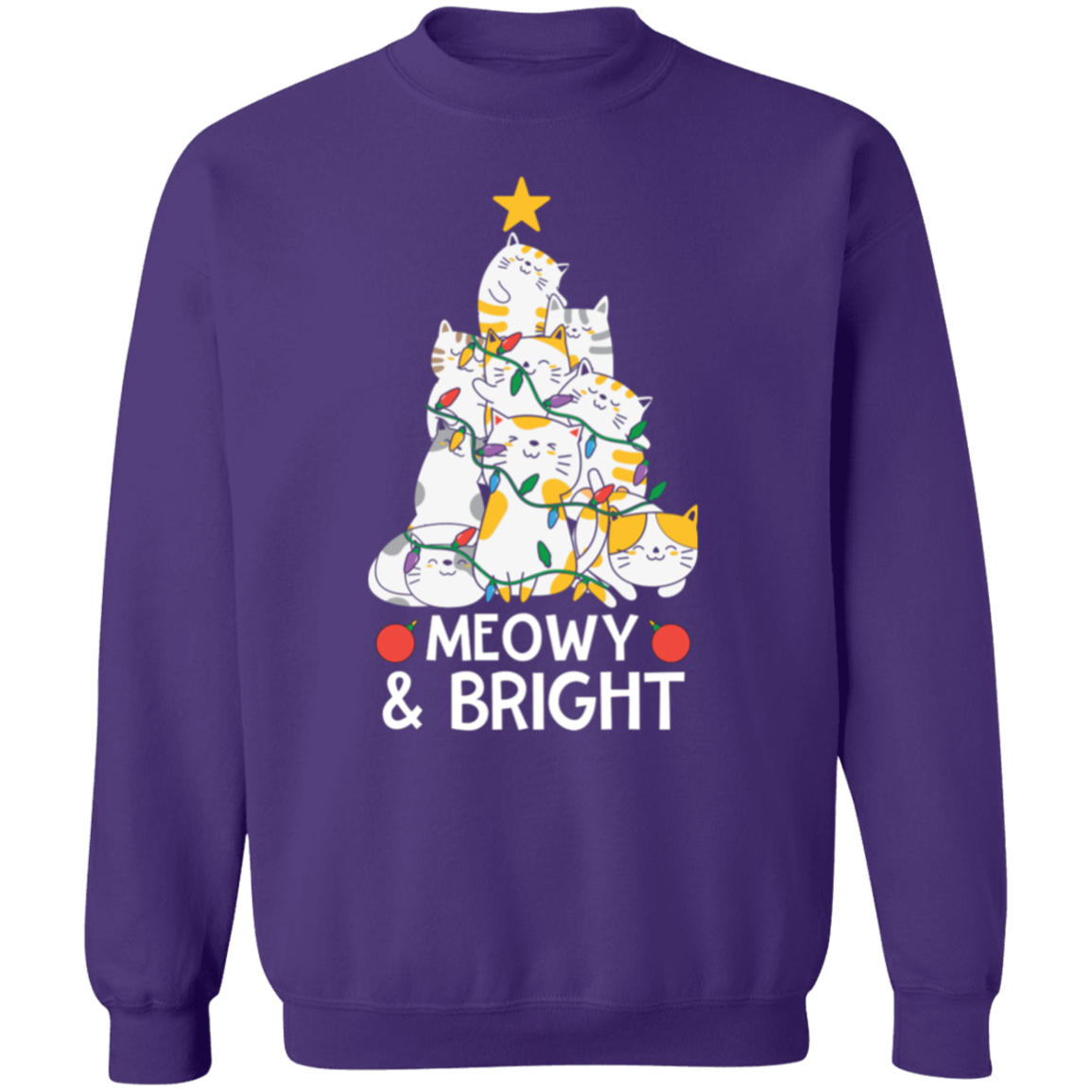 Meowy & Bright Cat Christmas Tree Crewneck Pullover Sweatshirt