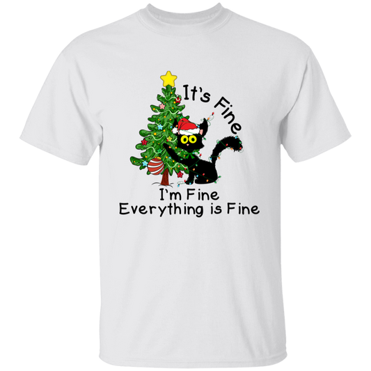 I'm Fine, It's Fine, Everything Is Fine Black Cat Funny Christmas Youth T-Shirt