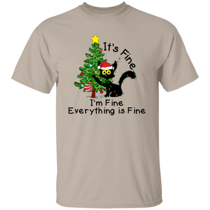 I'm Fine, It's Fine, Everything Is Fine Black Cat Funny Christmas T-Shirt