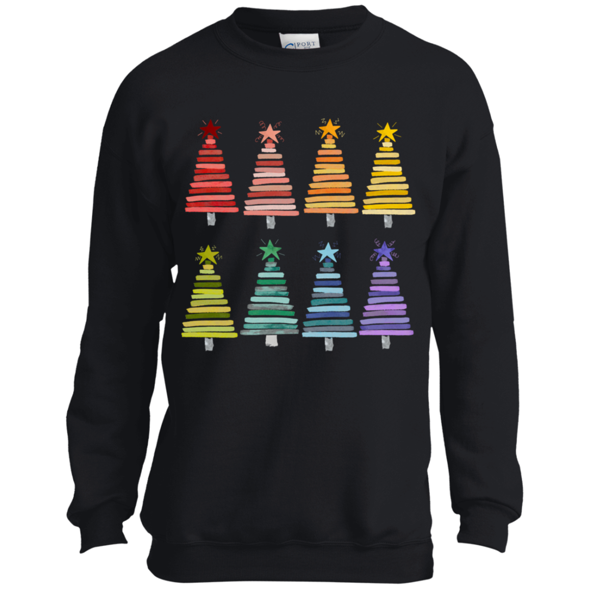 Colorful Rainbow Christmas Trees Youth Crewneck Sweatshirt