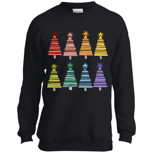 Colorful Rainbow Christmas Trees Youth Crewneck Sweatshirt