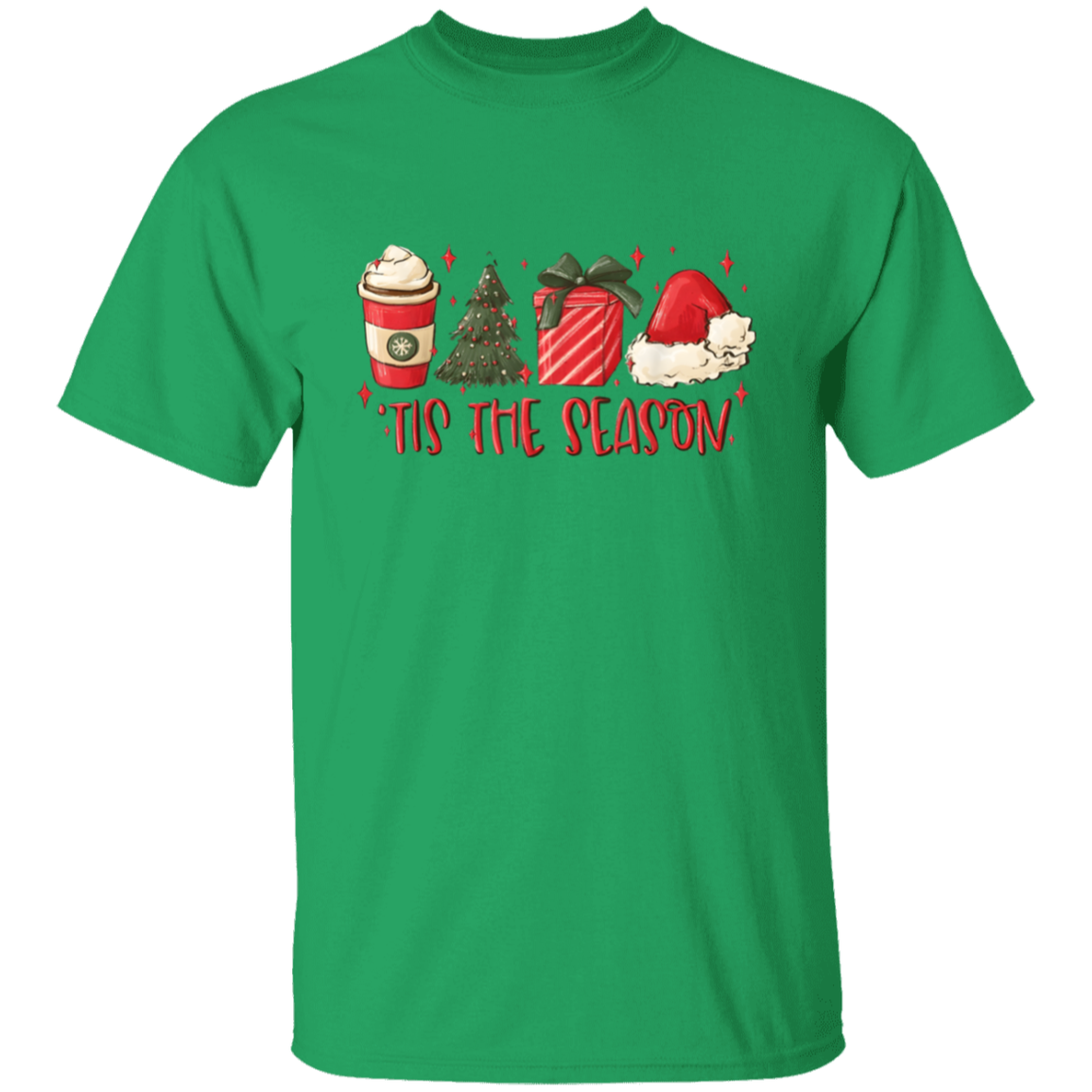 Tis The Season Christmas Tree, Present, Coffee, Santa Hat T-Shirt