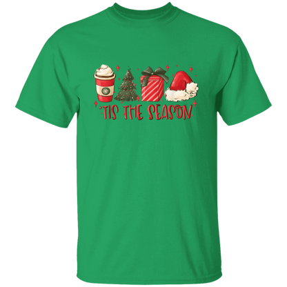 Tis The Season Christmas Tree, Present, Coffee, Santa Hat T-Shirt