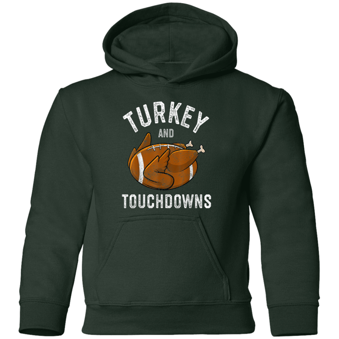 Turkey and Touchdowns Thanksgiving Football Youth Pullover Hoodie