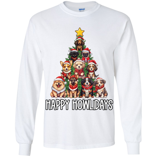 Happy Howlidays Dog Christmas Tree Youth LS T-Shirt