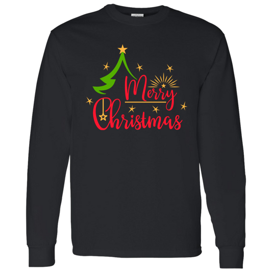 Merry Christmas Pretty Holiday Graphic LS T-Shirt