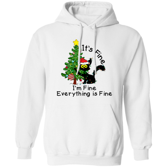 I'm Fine, It's Fine, Everything Is Fine Black Cat Funny Christmas Pullover Hoodie