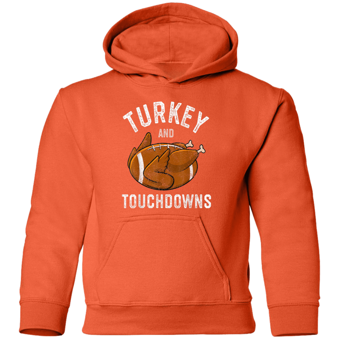 Turkey and Touchdowns Thanksgiving Football Youth Pullover Hoodie