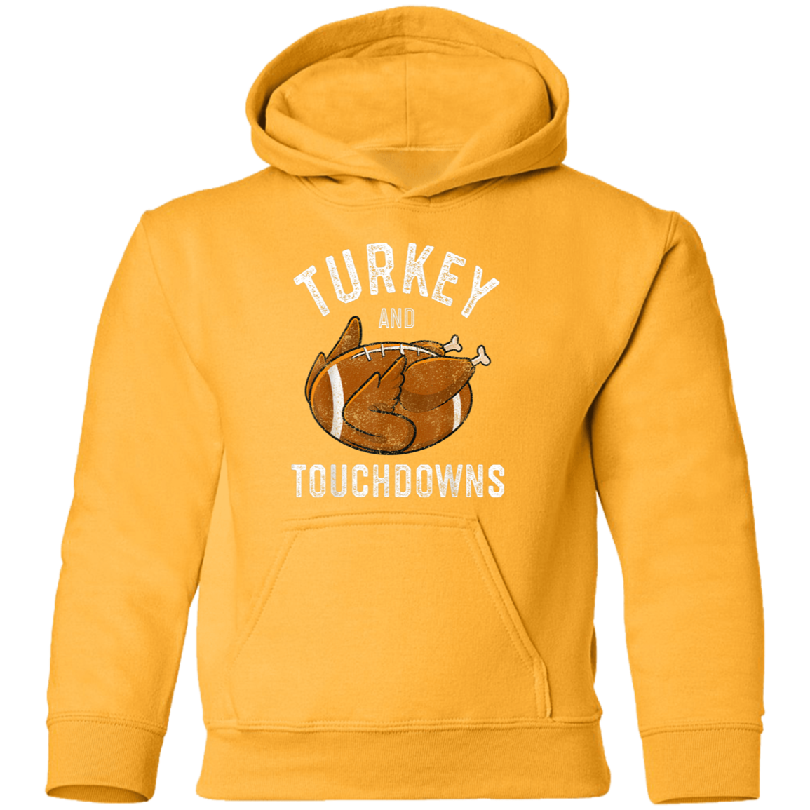 Turkey and Touchdowns Thanksgiving Football Youth Pullover Hoodie