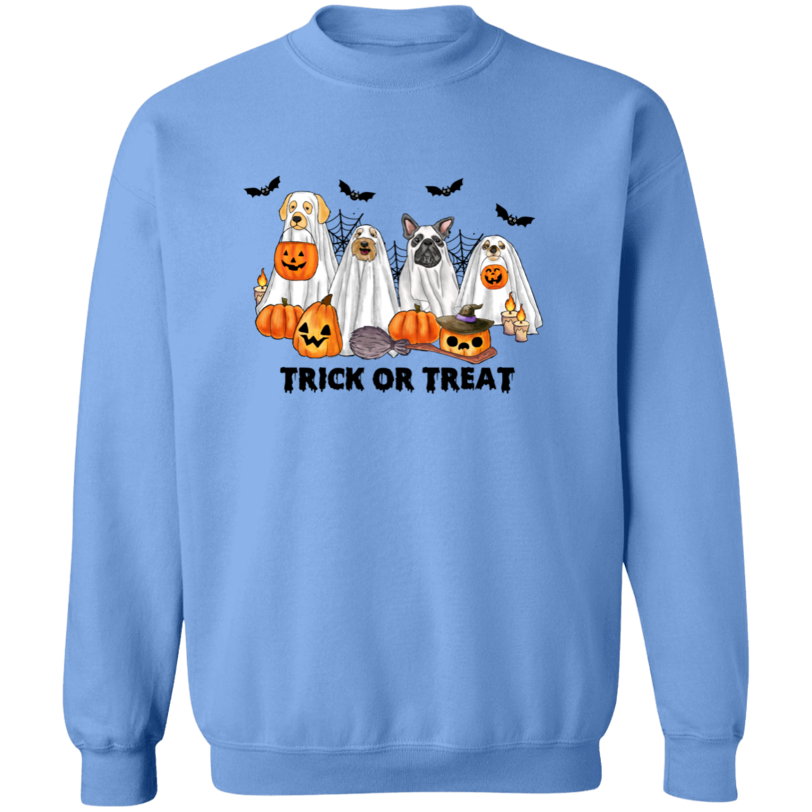 Trick or Treat Ghost Dogs Halloween Crewneck Pullover Sweatshirt