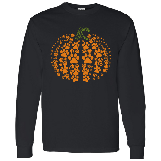 Dog Pawprint Pumpkin Fall LS T-Shirt