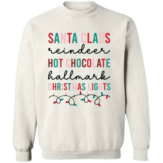 Santa Claus, Reindeer, Hot Chocolate, Hallmark, Christmas Lights Crewneck Pullover Sweatshirt