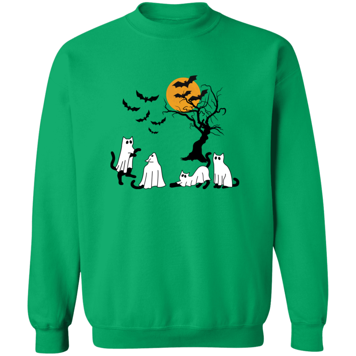 Ghost Cats Halloween Crewneck Pullover Sweatshirt