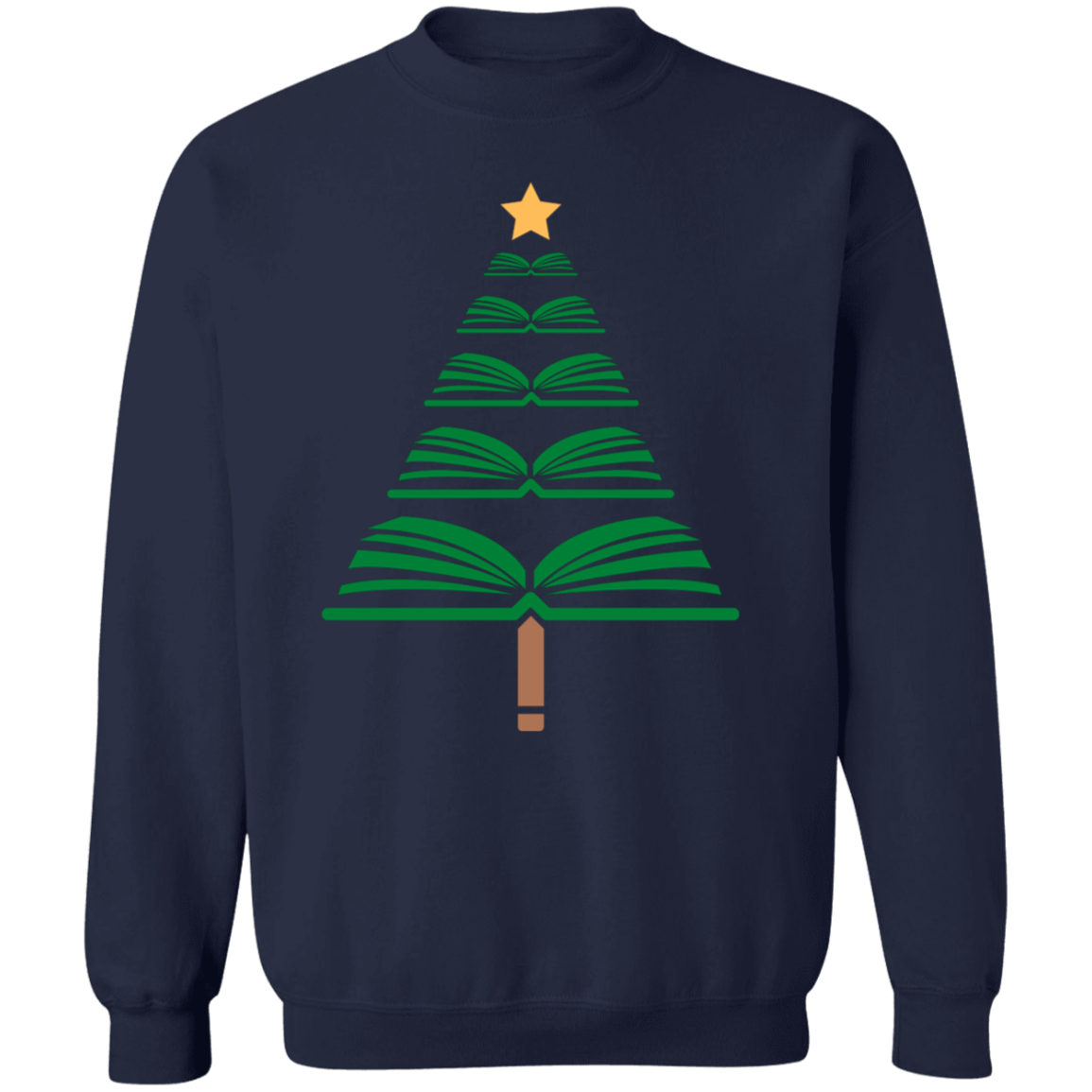 Merry Christmas Book Tree Crewneck Pullover Sweatshirt