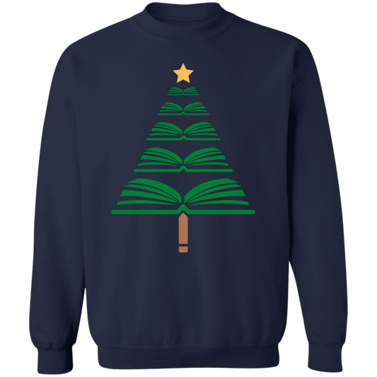 Merry Christmas Book Tree Crewneck Pullover Sweatshirt