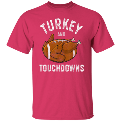 Turkey and Touchdowns Thanksgiving Football T-Shirt