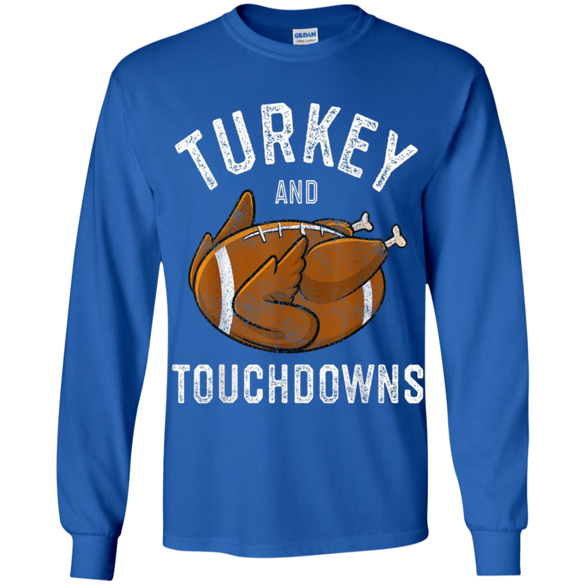 Turkey and Touchdowns Thanksgiving Football Youth LS T-Shirt