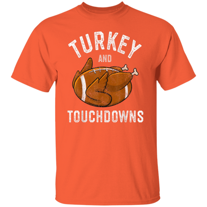 Turkey and Touchdowns Thanksgiving Football T-Shirt