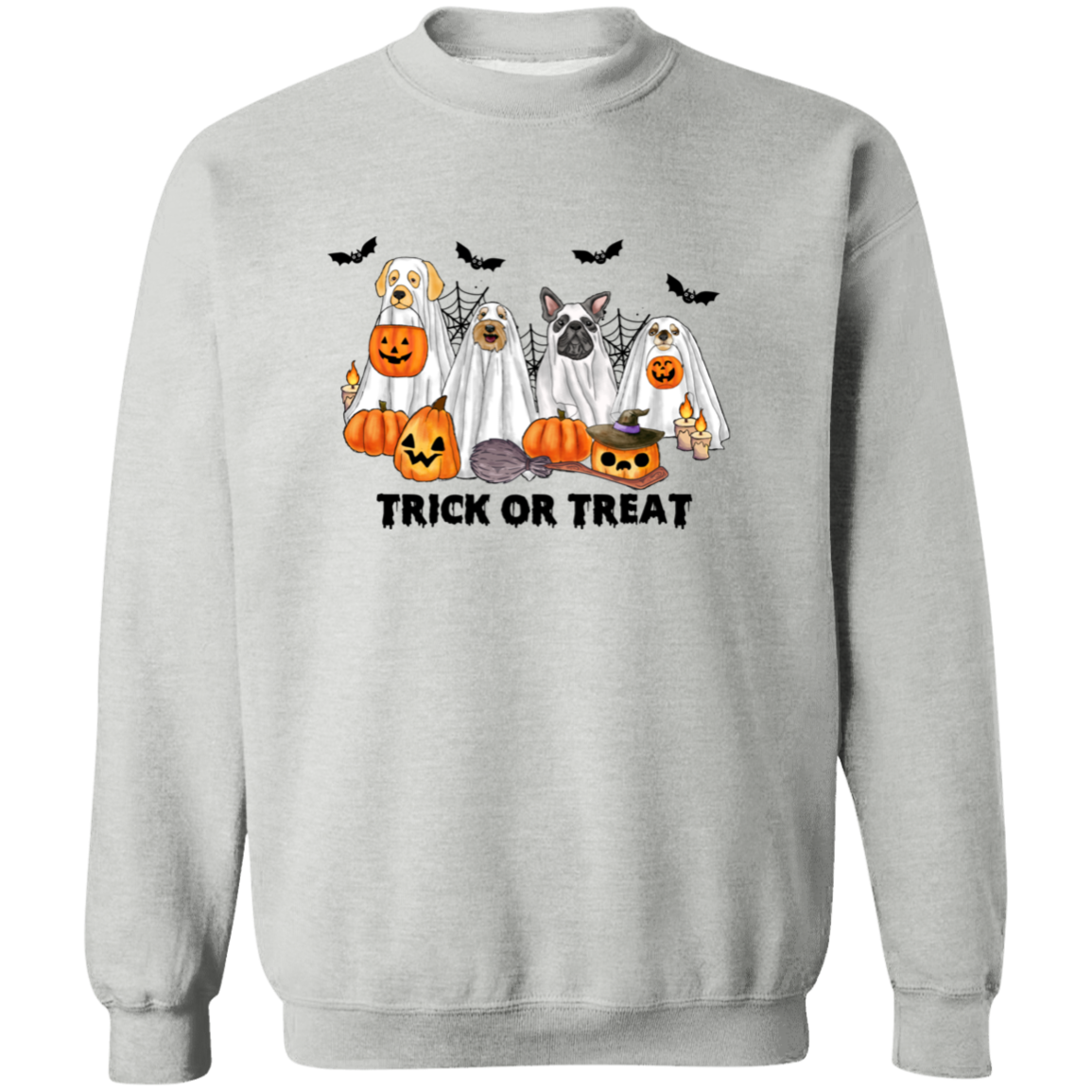 Trick or Treat Ghost Dogs Halloween Crewneck Pullover Sweatshirt