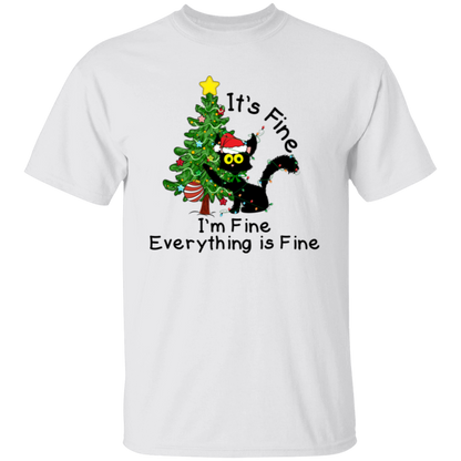 I'm Fine, It's Fine, Everything Is Fine Black Cat Funny Christmas T-Shirt