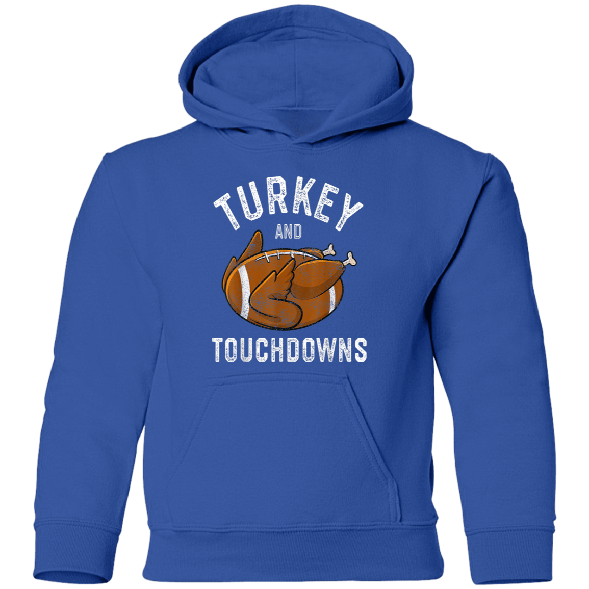 Turkey and Touchdowns Thanksgiving Football Youth Pullover Hoodie