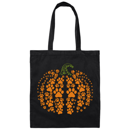 Dog Pawprint Pumpkin Canvas Tote Bag